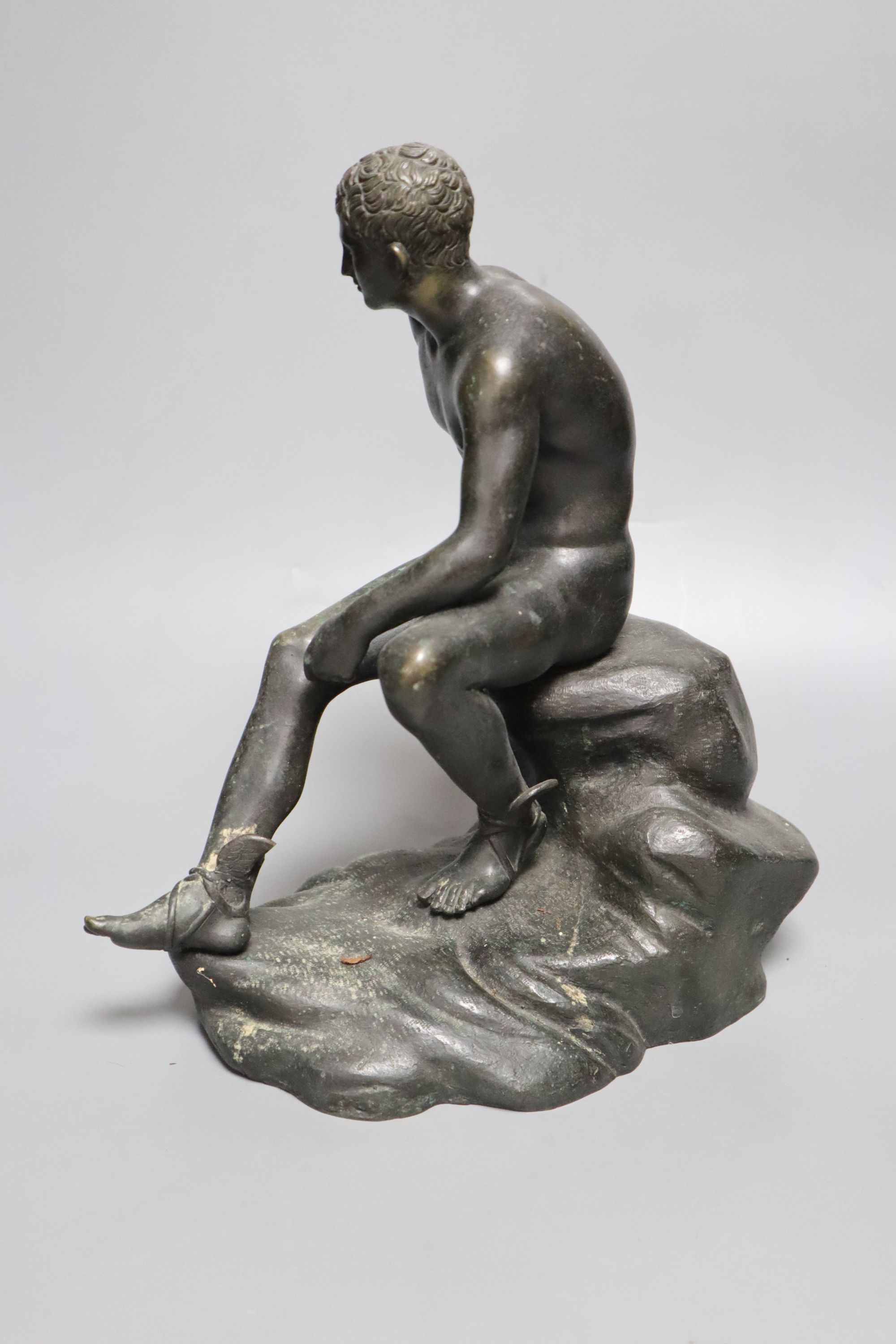 After Lysippos. A 19th century bronze seated figure of Hermes, height 29cm